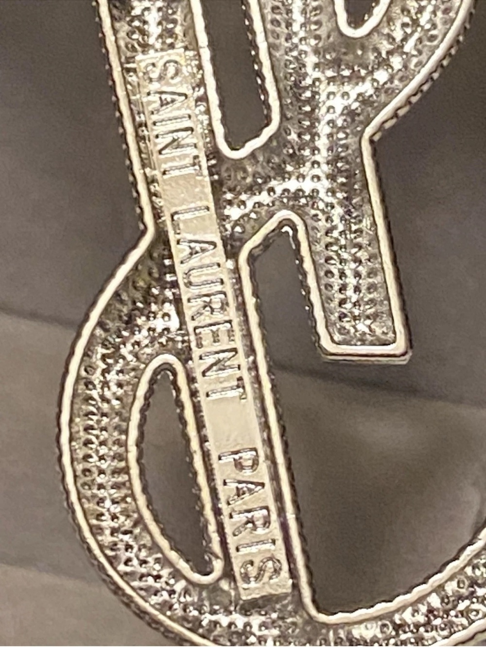 Yves Saint Laurent Silver Textured Monogram Pin Brooch Unisex - Picture 3 of 3
